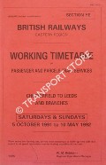 Working Timetable of Passenger and Parcels Train Services - Section YC - Lincolnshire and Humberside - Saturdays and Sundays 5 October 1991 to 10 May 1992 by British Railways Eastern Region